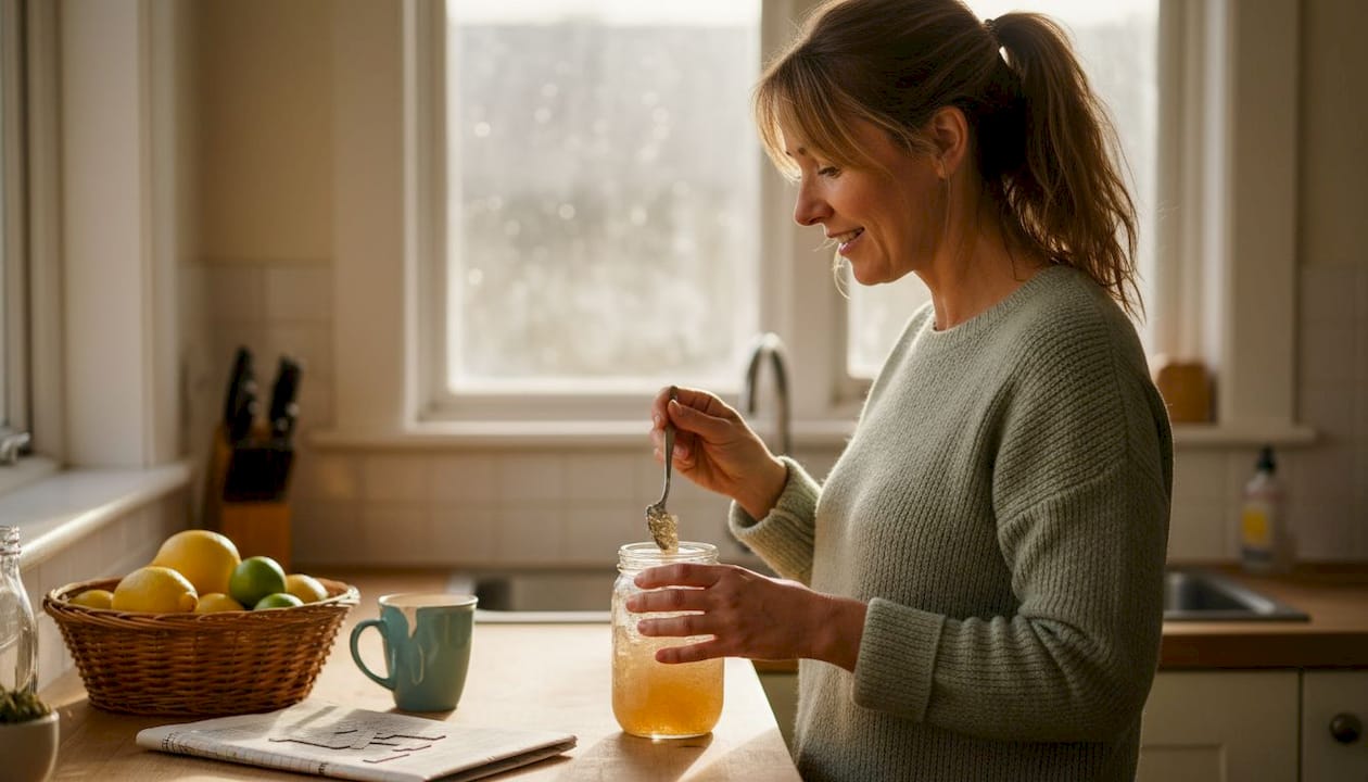 Woman making Irish moss gel in kitchen