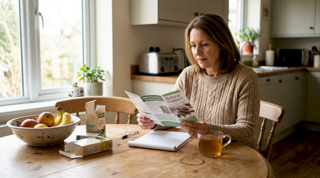 Woman reviewing herbal remedies for menopause