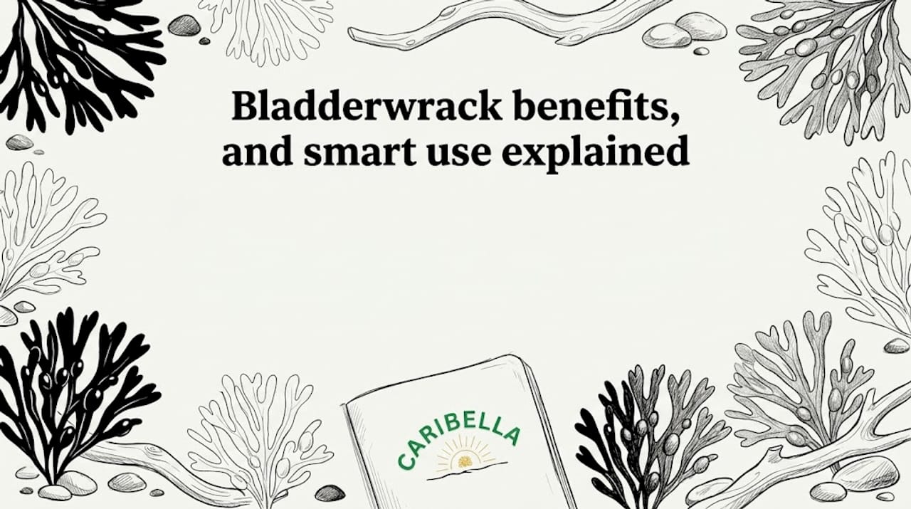 Hand-drawn bladderwrack seaweed framing blog title
