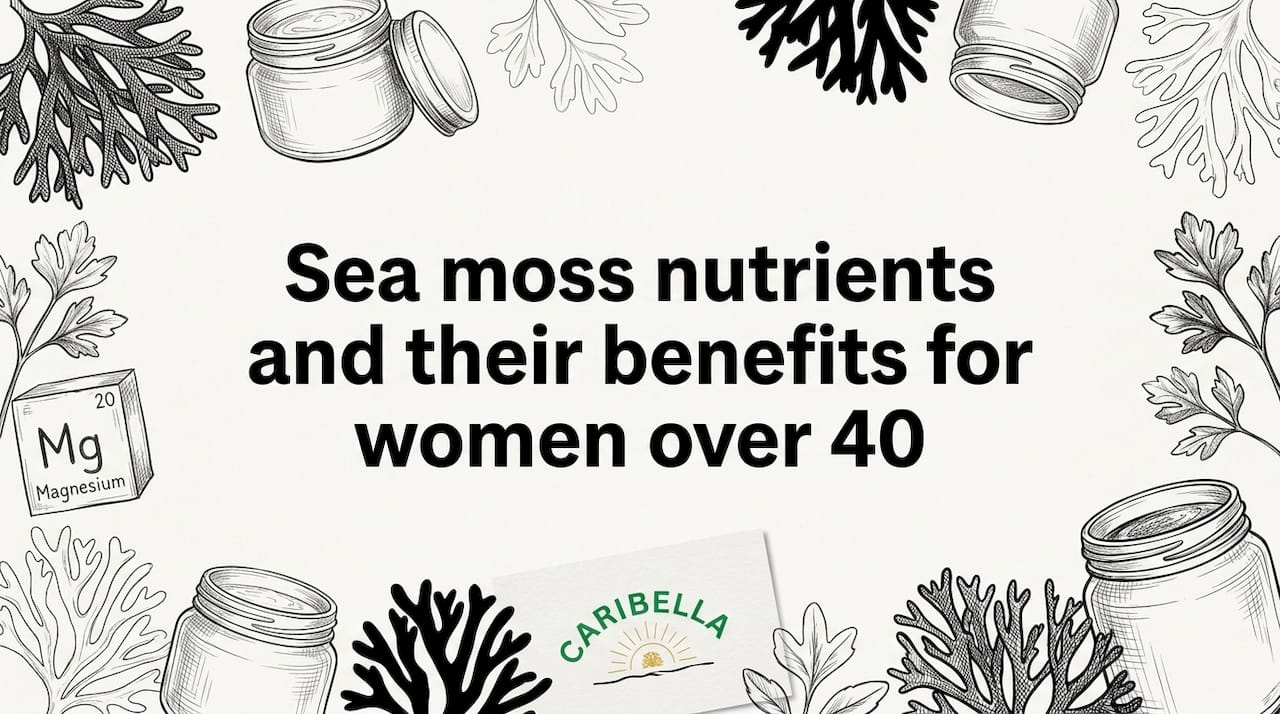 Hand-drawn sea moss and nutrient illustration frames blog title