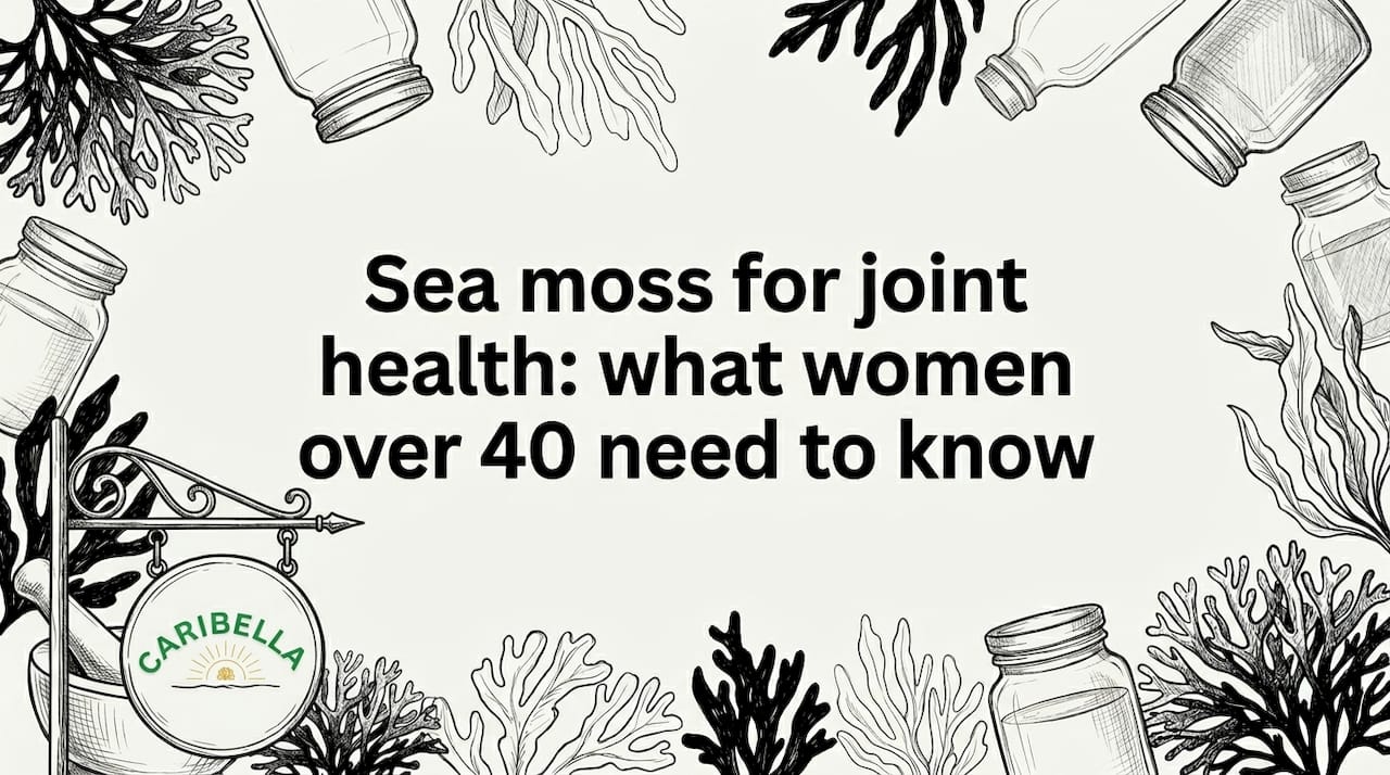 Hand-drawn decorative title card with sea moss and glass jars