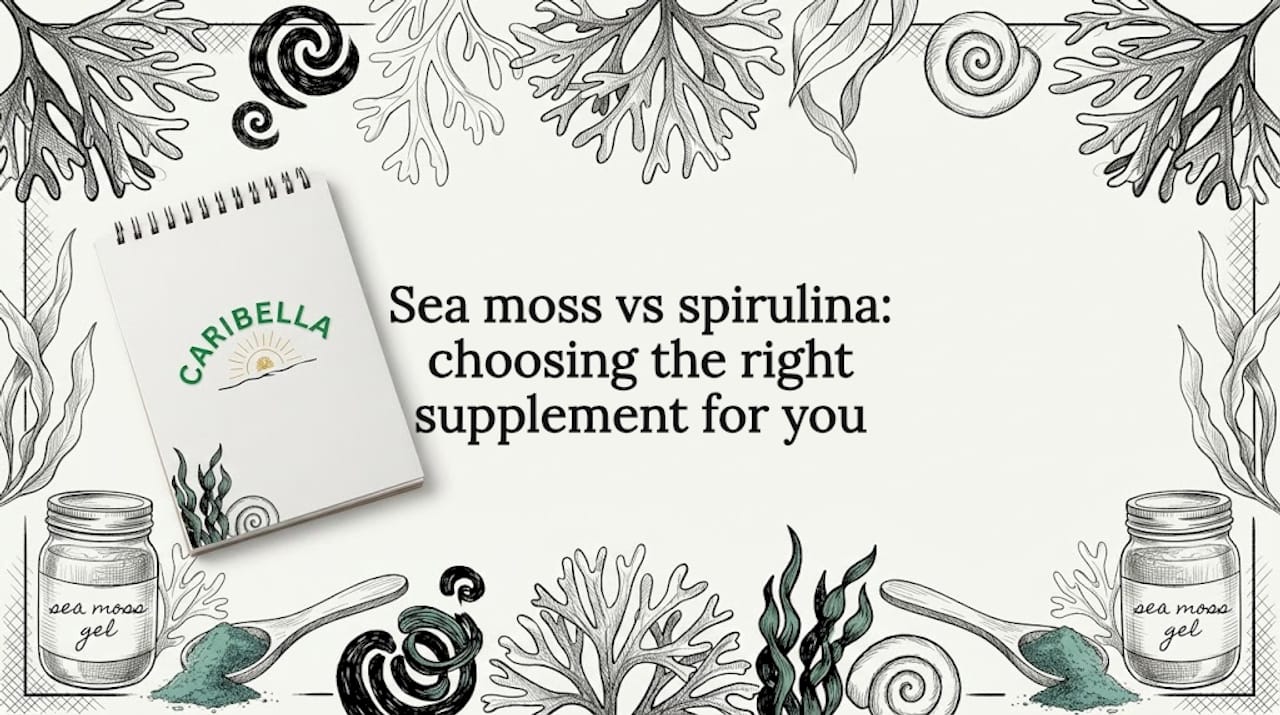 Sea moss and spirulina sketch frame around title area