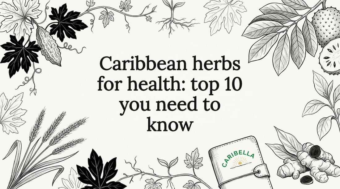 Decorative Caribbean herbs title card artwork