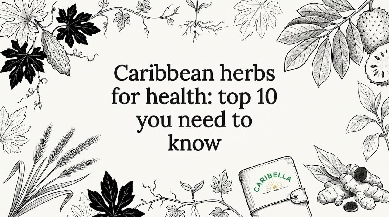 Decorative Caribbean herbs title card artwork