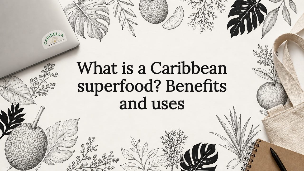 Decorative title card with Caribbean botanical illustrations