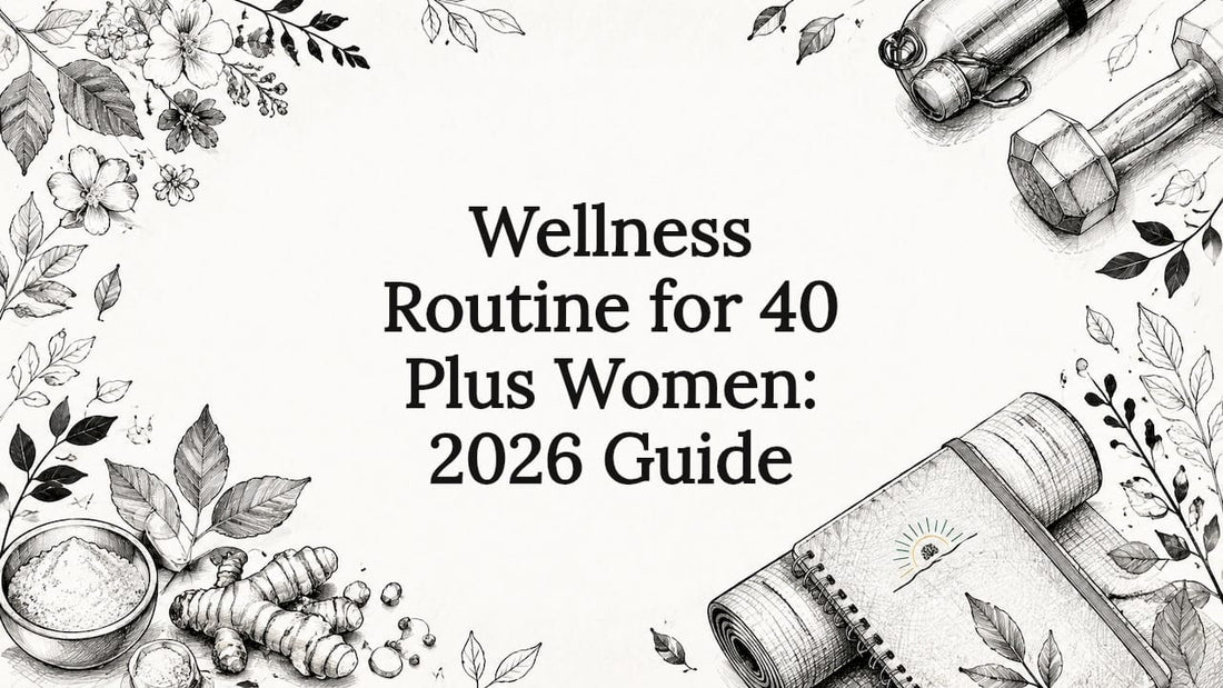 Decorative title card illustration with wellness elements