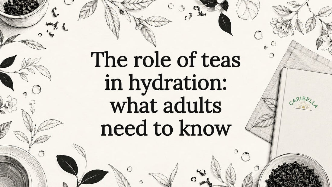 Decorative hand-drawn tea and hydration title card frame