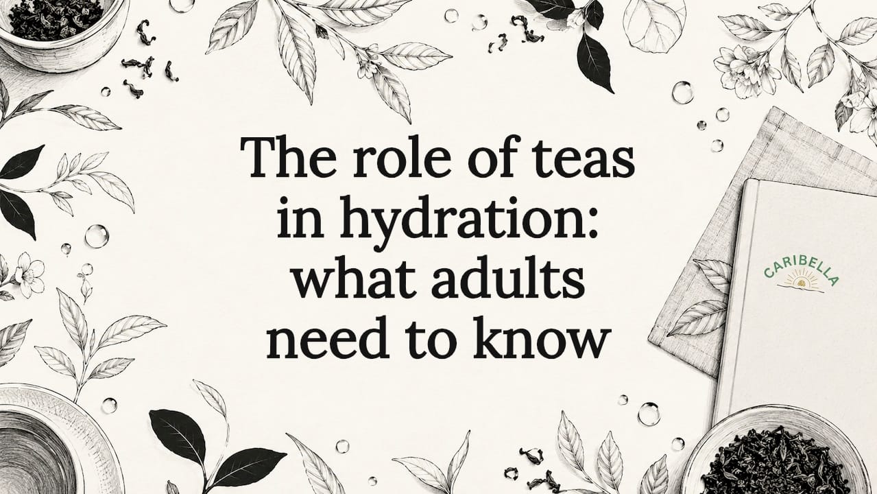 Decorative hand-drawn tea and hydration title card frame