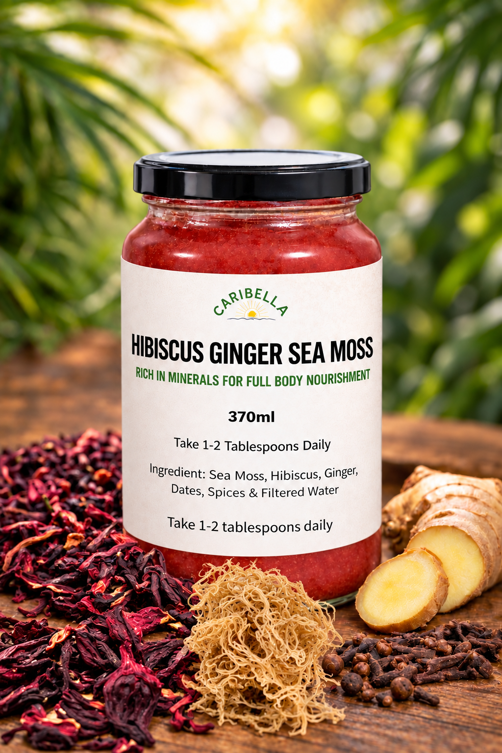 Caribella Hibiscus Ginger Sea Moss Gel | Caribbean Sea Moss 370ml