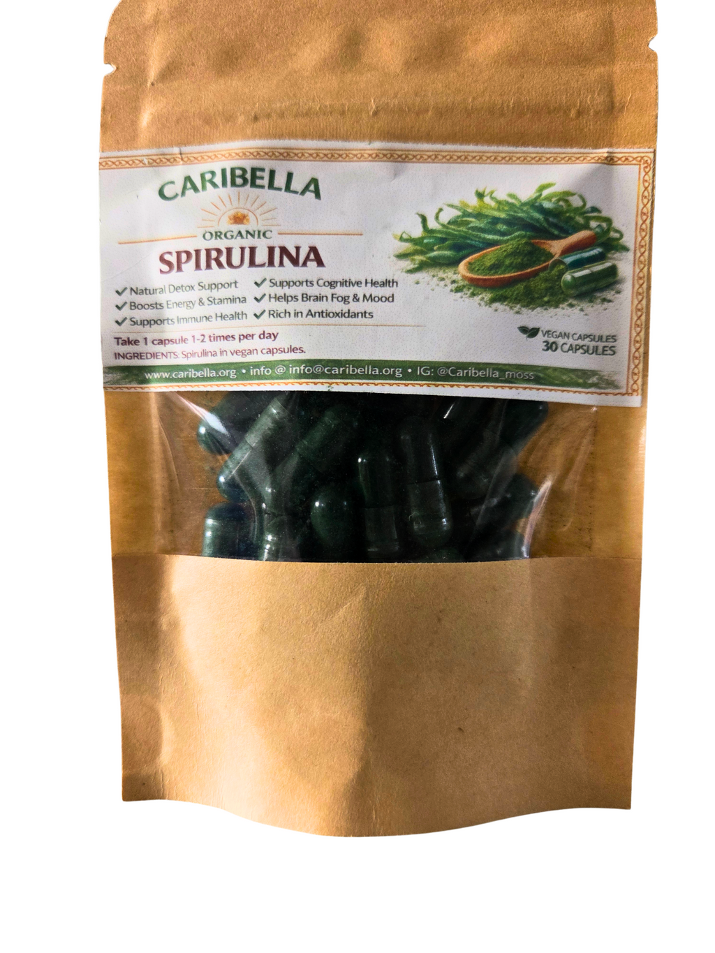 Caribella Organic Spirulina Capsules - 30 Capsules                         Pure • Nutrient-Dense • Plant-Based Support