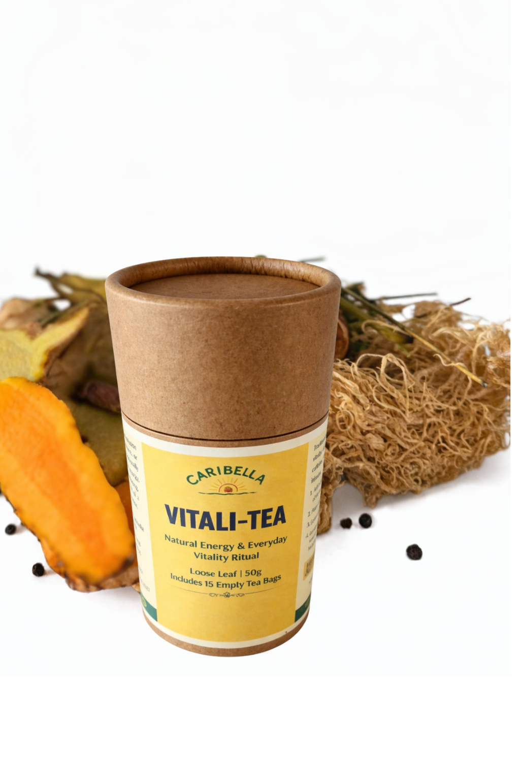 Vitali-Tea – Sea Moss, Turmeric, Ginger & Moringa - 50g                                Includes 15 Empty Tea Bags