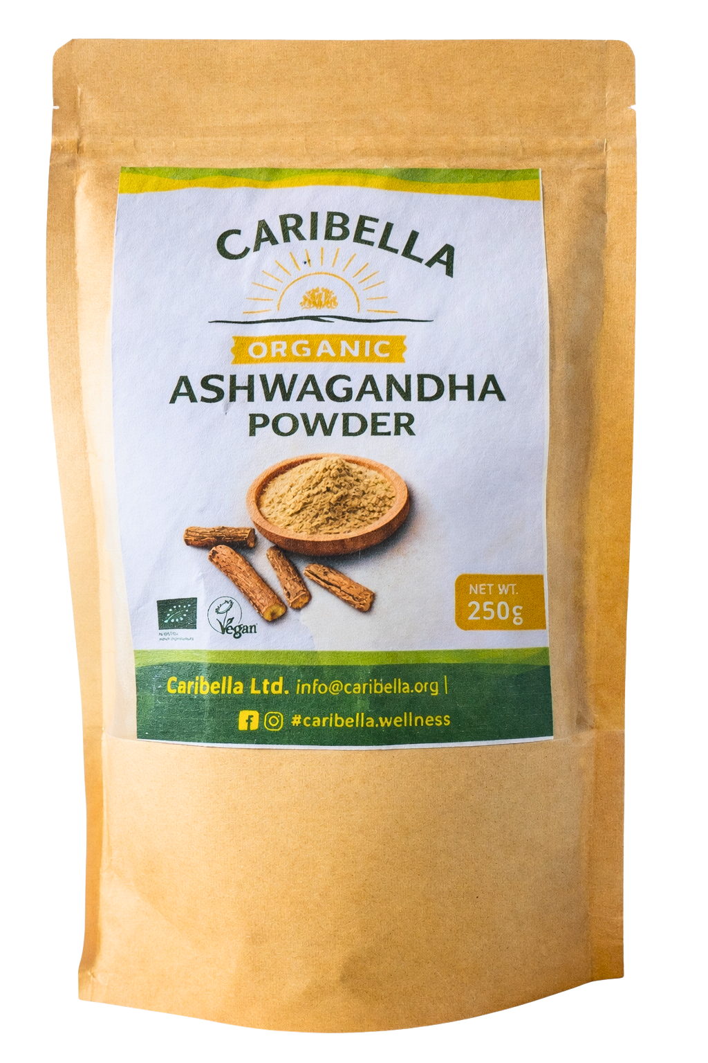 Caribella Organic Ashwagandha Powder 250g – Stress Support, Hormone Balance & Energy