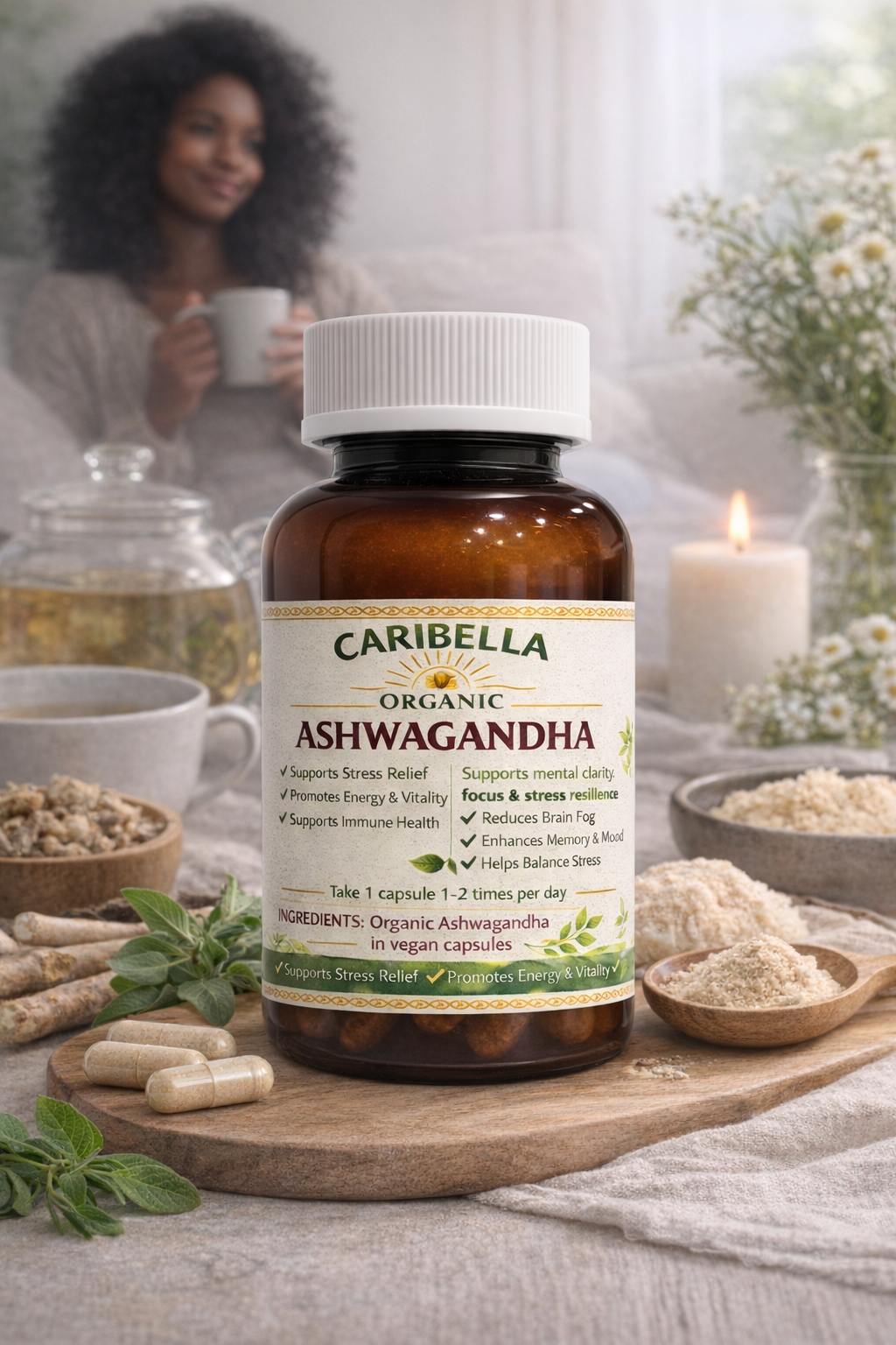 Caribella Organic Ashwagandha Capsules - 60 Capsules