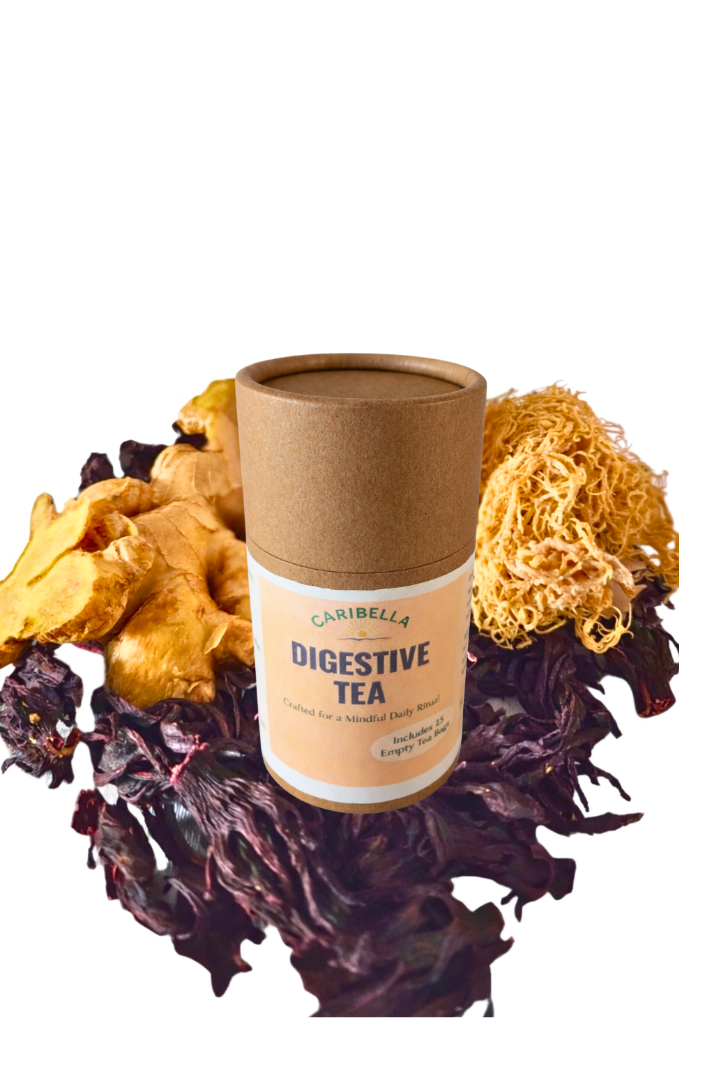 Digestive Tea – Sea Moss, Hibiscus & Ginger - 50g         Includes 15 Empty Tea Bags