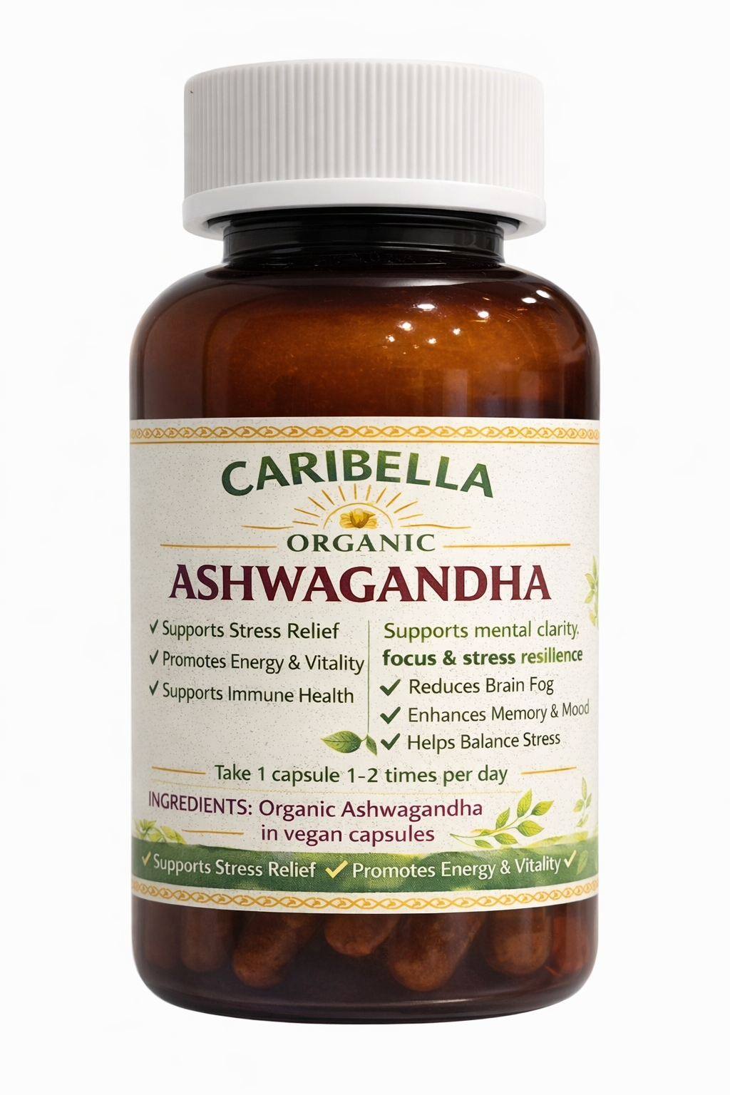 Caribella Organic Ashwagandha Capsules - 60 Capsules