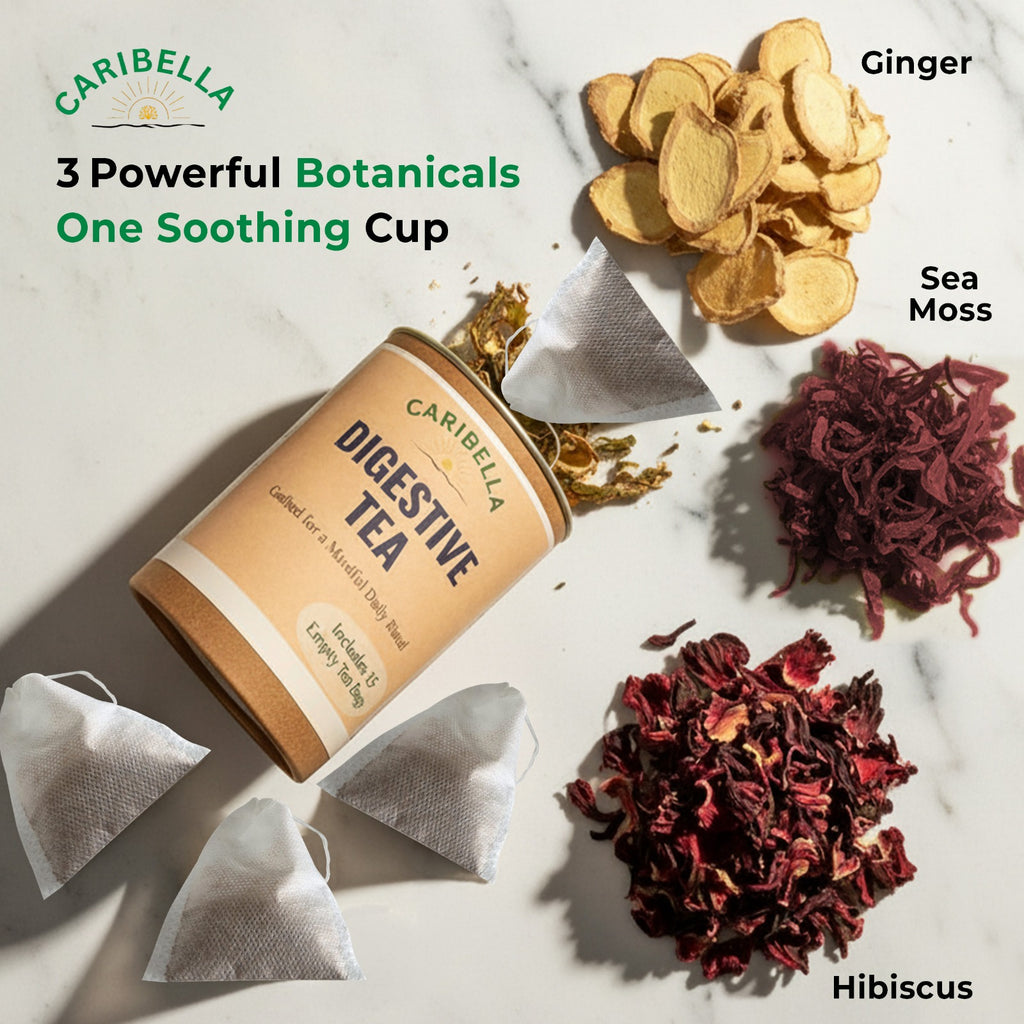 Digestive Tea – Sea Moss, Hibiscus & Ginger - 100g         Includes 30 Empty Tea Bags