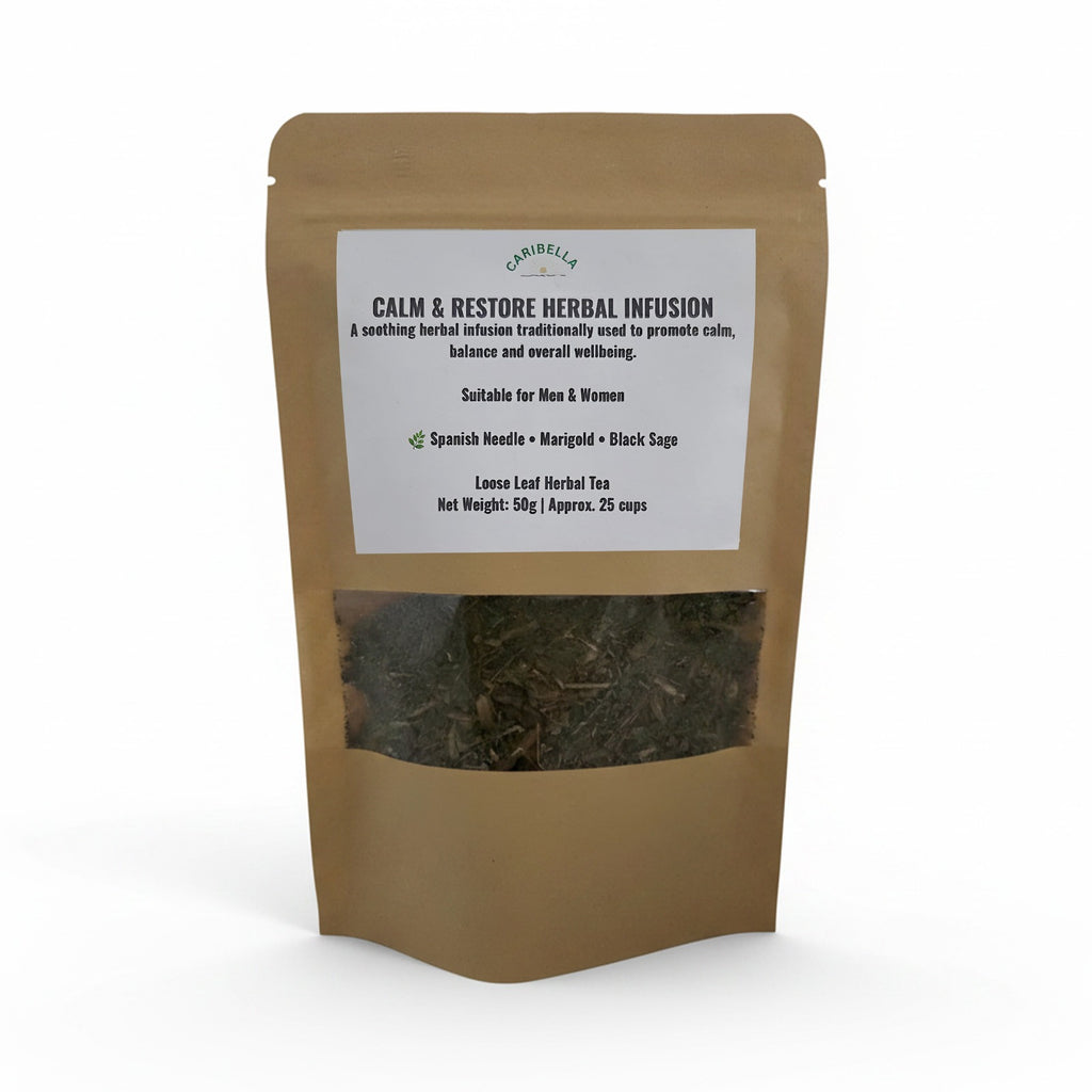 CALM & RESTORE
Premium Herbal Infusion  ·  50g  ·  25 Servings  ·  28p per cup