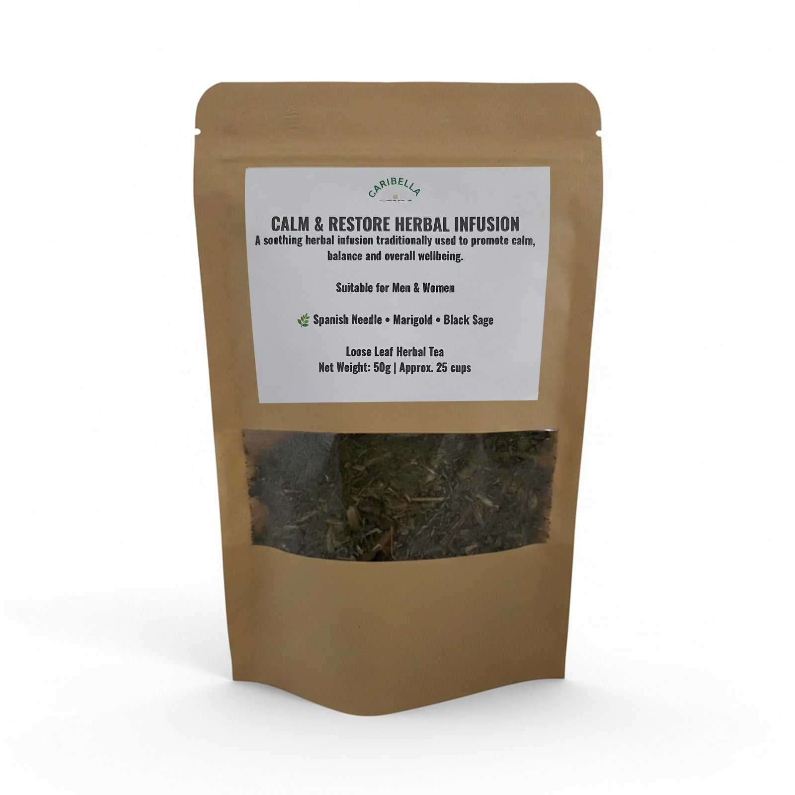CALM & RESTORE
Premium Herbal Infusion  ·  50g  ·  25 Servings  ·  28p per cup