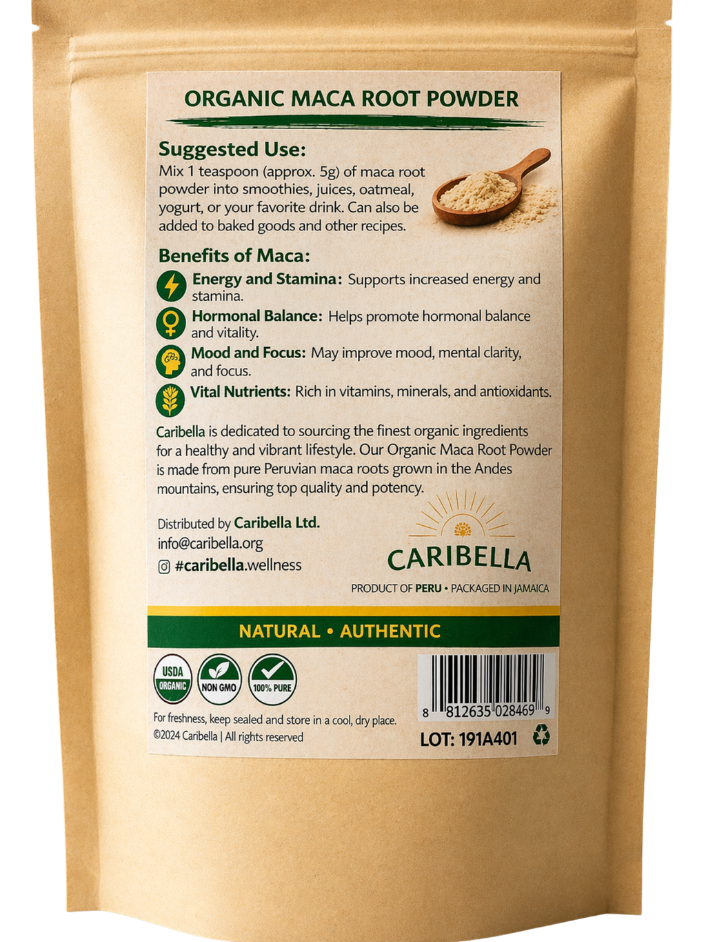 Organic maca root powder - 250g