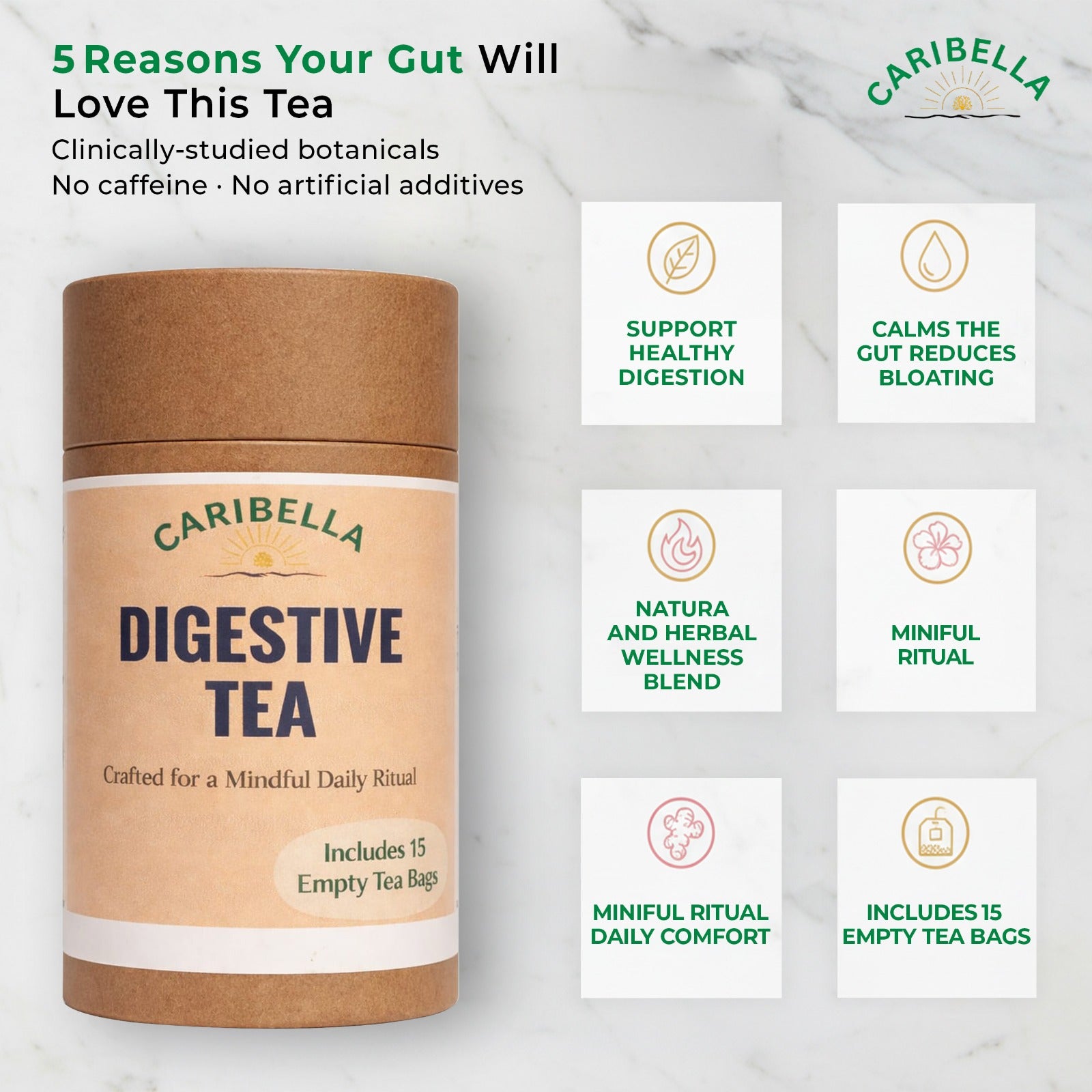 Digestive Tea – Sea Moss, Hibiscus & Ginger - 50g         Includes 15 Empty Tea Bags